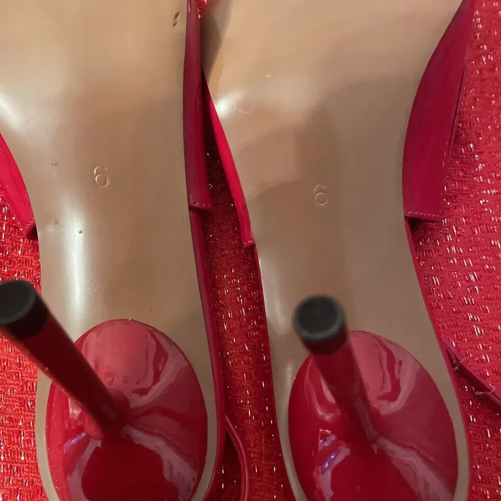 ASOS Design Red Patent Slingback Kitten Heels Pointed Toe Pumps 9 New